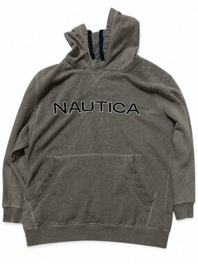 Nautica Men’s Large Gray Pullover Hoodie Navy Blue